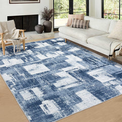 GARVEE Area Rug 9x12 Washable Rugs for Living Room Modern Ombre Bedroom Rugs Abstract Office Rug Non Slip Neutral Soft Nursery Rug Low Pile Farmhouse Floor Cover Blue