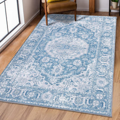 GARVEE Area Rug 4x6 Washable Bedroom Rug Oriental Medallion Area Rug Indoor Floor Carpet Vintage Rug Distressed Carpet for Living Room Kitchen, Teal