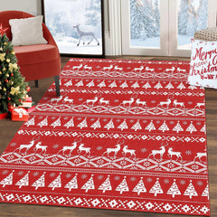 GARVEE Christmas Machine Washable Area Rugs Christmas Tree and Deer Pattern Boho Carpet Rug Foldable Decorative Accent Rug Farmhouse Dining Table Rug Bedroom Decor Floor Carpet, 3x5 Feet