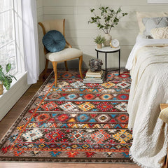 GARVEE Living Room Rug 5x7 Washable Bohemian Rugs for Bedroom Dining Room Low Pile Distressed Throw Carpet for Office Vintage Area Rugs Southwestern Farmhouse Rug Boho Floor Cover Brown