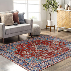 GARVEE 9x12 Area Rug Large Vintage Distressed Machine Washable Area Rug for Living Room Traditional Medallion Non-Slip Stain Resistant Accent Rug Carpet for Bedroom Decoration, Red