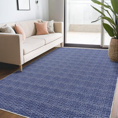 GARVEE 8x10 Area Rug Modern Solid Washable Rug Contemporary Braided Print Living Room Rug Soft Non Slip Farmhouse Rug Indoor Low Pile Non-Shedding Woven Textured Throw Rugs for Bedroom Office Blue