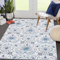 GARVEE Area Rug 5x7 Washable Rug Vintage Paisley Print Rug Indoor Soft Low Pile Thin Rug Retro Distressed Accent Carpet Non Slip Non-Shedding Throw Rugs for Living Room Bedroom Dining Room Blue