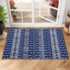 GARVEE Trellis Area Rug Soft Washable Faux Wool Plush Floor Cover Non-Slip Low Pile Throw Carpet - Azul