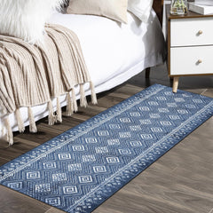 GARVEE Boho Blue Runner Rug 2x6 | Non-Slip Rubber Backing | Machine Washable | Faux Cashmere | Geometric Design | Hallways, Kitchen