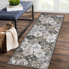 GARVEE Runner Rug 2x6 Washable Non-Slip Moroccan Floral Faux Wool Ultra-Thin Rug for Kitchen, Hallway, Living Room