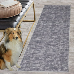 GARVEE Area Rug 2'3 x 8 Grey Runner Rug for Hallway Long Washable Rug Non-Slip Laundry Room Rug Non-Slip Kitchen Runner Rug Hallway Rug Laundry Rug Aesthetic Bedside Rug, Retro Rug Runner, Gray