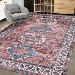 GARVEE Machine Washable Rug 8x10 Area Rugs for Living Room Bedroom Large Indoor Carpet Boho Area Rug Oriental Rug Boho Distressed Area Rug for Bedroom Kitchen Home Office, Pink 8' x 10'