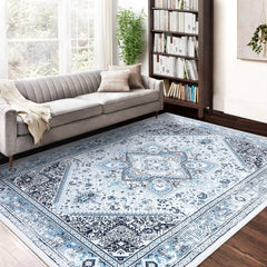 COZYLOOM Vintage Rug 4x6 Medallion Area Rug Faux Wool Soft Rug Indoor Plush Low Pile Floor Cover Boho Floral Distressed Carpet Washable Rug for Living Room Bedroom Foldable Thin Rug Grey