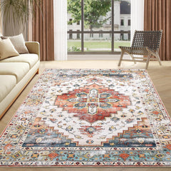 GARVEE 9x12 Washable Boho Area Rug - Soft Polyester, Distressed Vintage Design, Non-Slip, Low Pile, Ideal for Living Room & Bedroom