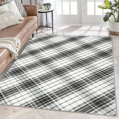 GARVEE 6x9 Area Rugs for Bedroom Indoor Plaid Rug Non-Slip Washable Rug Modern Plaid Accent Rug Low Pile Soft Floor Cover Modern Lines Foldable Thin Rug for Living Room Dining Room Nursery Black