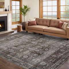 GARVEE Large Area Rugs 9x12 Washable Vintage Printed Living Room Rugs, Non-Slip Farmhouse Distressed Indoor Floor Carpet, Non-Shedding Low Pile Rugs for Bedroom, Living Room, Office, Sand/Natural