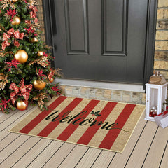 GARVEE Christmas Door Mat Non Slip Doormats Striped Welcome Mats for Front Door Floor Mats Ourdoor Decor Welcome Mat Stain Resistant Room Decor Carpet for Entrance Stripe|Red 17''x29''