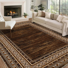 GARVEE Washable Area Rugs 10x13 Living Room Rug Modern Bordered Rug Neutral Rug Farmhouse Large Rug Stain-Resistant Soft Floor Rug Low Pile Non Slip Carpet for Living Room Bedroom Dining Room,Brown