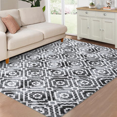 GARVEE Washable Area Rug Modern Geometric Living Room Rug Non-Slip Stain Resistant Contemporary Moroccan Accent Rug Indoor Floor Carpet for Bedroom Entryway Laundry Room, 4' x 6', Grey