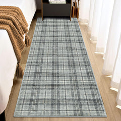 NANAN Bedroom Rug 8x10 Large Plaid Area Rugs for Living Room Modern Office Rug Distressed Rug Low Pile Farmhouse Floor Cover Non Slip Checkered Rug Green