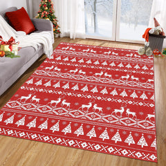 GARVEE Christmas Area Rug 5x7 Feet Christmas Tree and Deer Pattern Floor Cover Boho Style Machine Washable Indoor Carpet Rug Decorative Non Slip Accent Rug for Kitchen Living Room Bedroom