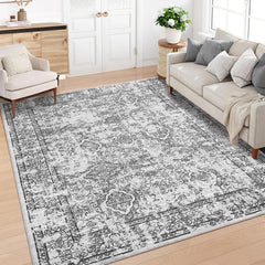 GARVEE Vintage Rug 5x7 Rug for Living Room Machine Washable Rug Distressed Non Slip Large Bedroom Rug Decor Soft Stain Resistant Carpet for Office Nursery Dining Room 5'x7' Distressed Grey