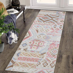 GARVEE Boho Runner Rugs 2x6 Washable Entryway Runners Ultra-Thin Non-Slip Hallway Rug Runner Bohemian Floral Printed Area Rug Aesthetic Accent Rug Oriental Distressed Low Pile Floor Carpet Pink