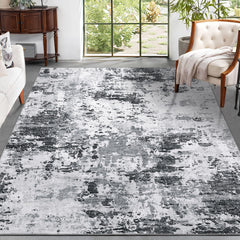 GARVEE 10x13 Large Washable Rugs for Living Room Non Slip Modern Abstract Bedroom Rug Ultra-Thin Low Pile Non-Shedding Farmhouse Rug Contemporary Foldable Rug for Dining Room Under Table Office Grey