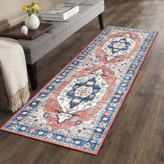 GARVEE Boho Rug Washable Rugs Small Rug Hallway Runner 2x6 Rug Non Slip Kitchen Rugs Entry Rug Bedroom Rug Floral Rug Vintage Oriental Area Rugs Entryway Rugs Indoor 2'x6' Reddish Pink/Blue