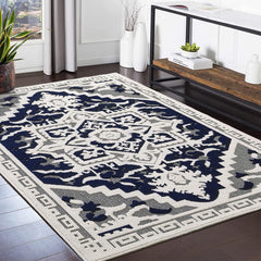 GARVEE Vintage Medallion Textured Area Rug for Living Room Traditional Indoor Low Pile Floor Cover Non Slip Backing Non-Shedding Throw Carpet for Bedroom Dining Room Home Office Floor Decor