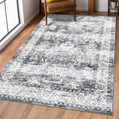 GARVEE Washable Rug Large Living Room Vintage Distressed Area Rug 8x10 with Non-Slip Rubber Backing Indoor Throw Oriental Accent Floor Cover Carpet for Bedroom Nursery Home Office, Grey