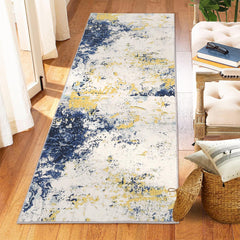 GARVEE Abstract Modern Runner Rug, 2x6 Washable Foldable Soft Area Rugs with Non-Slip Backing, Non-Shedding Floor Mat, Stain Resistant Carpet for Living Room Bedroom Dining Room Office, Yellow Blue