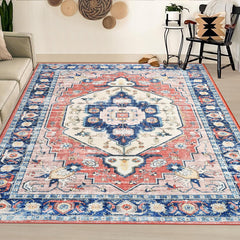 GARVEE 4x6 Rug for Living Room Boho Tribal Rug Washable Rugs for Bedroom Non Slip Entry Rug Office Rug Distressed Vintage Oriental Area Rugs Classroom Stain Resistant Throw Rugs 4'x6' Pink/Blue