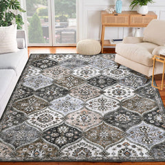 GARVEE Area Rugs 8x10 Washable Moroccan Rug for Bedroom Living Room, Vintage Trellis, Non Slip, Stain Resistant, Faux Wool, Low Pile, Grey/Brown