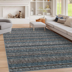 GARVEE Printed Braid Rugs for Entryway Rugs 4x6 Washable Area Rugs with Rubber Backing Living Room Soft Rugs Transitional Indoor Floor Carpet for Dining Room Living Room Bedroom, Blue