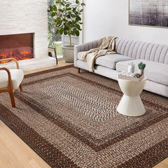 GARVEE Braided Rug 6x9 Washable Rug Boho Braided Print Accent Rug Vintage Living Room Rug Low Pile Non Slip Indoor Carpet Non-Shedding Aesthetic Foldable Rug for Bedroom Farmhouse Office Nursery Brown