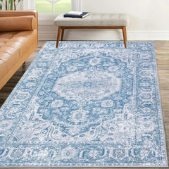 GARVEE Living Room Area Rug 8x10 Large Washable Rug Vintage Area Rug Oriental Distressed Area Rug Indoor Floor Cover for Bedroom Home Office, Teal