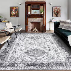 GARVEE Oriental Area Rug 5x7 Washable Rug Stain Resistant Rugs Non Slip Entry Mat Large Soft Distressed Farmhouse Rugs for Bedroom Indoor Floor Accent Carpet, Grey