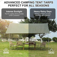 GARVEE Camping Tarp, Hammock Rain Fly Camping Tarp Waterproof with 2 Aluminum Poles, Lightweight Backpack Tent tarp for Traveling, Green - 10X9FT