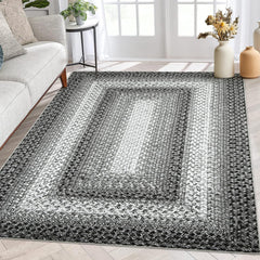 GARVEE 5x7 Boho Rug Washable Area Rug Braided Printed Area Rug Modern Indoor Floor Carpet Rustic Accent Rug Farmhouse Rug Geometric Rug for Living Room Bedroom Kitchen, Grey