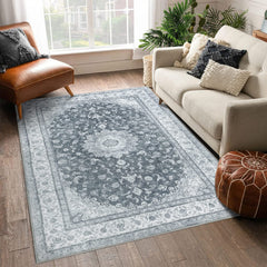 GARVEE Vintage Area Rug Indoor Medallion Area Rug Boho Tribal Area Rugs Machine Washable Distressed Rug Stain & Water Resistant Non-Slip Area Rug for Living Room Bedroom, 3' x 5' Dark Grey