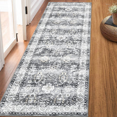 GARVEE Runner Rug 2x6 Vintage Distressed Floor Cover Machine Washable Hallway Runner Rug Non-Slip Boho Tribal Long Runner Rug Oriental Accent Runner Carpet for Kitchen Living Room Bedroom, Grey