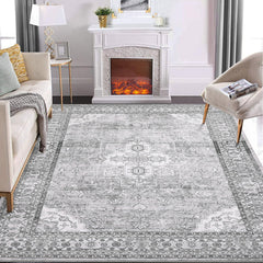 GARVEE Vintage Washable Rug 5x7 Boho Tribal Area Rugs for Living Room Oriental Floral Distressed Carpet for Bedroom Soft Low Pile Aesthetic Rug Non Slip Non-Shedding Foldable Carpet Accent Rug Grey