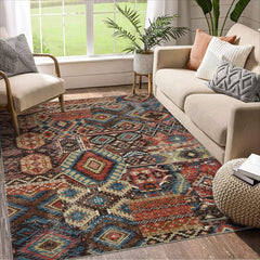 GARVEE Large Area Rug 9x12 Washable Rug Tribal Patchwork Bedroom Rug Ultra-Thin Living Room Rugs Boho Floral Print Vintage Rug Oriental Distressed Low Pile Floor Carpet for Nursery Home Office Brown