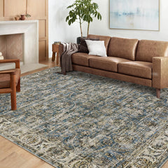 GARVEE Washable Rugs 8x10 Area Rugs for Living Room Distressed Vintage Area Rug Bedroom Decor Low Pile Large Area Rug Retro Oriental Non Slip Throw Rugs for Dining Room 8'x10' Distressed Blue