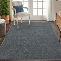 GARVEE Modern Bedroom Rug 5x8 Boho Accent Area Rug Non Shedding Indoor Geometric Wave Floor Cover High Low Pile Contemporary Carpet Minimalist Curve Rug for Living Room Nursery Home Decor, Grey