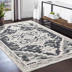 GARVEE Vintage Medallion Textured Area Rug for Living Room Traditional Indoor Low Pile Floor Cover Non Slip Backing Non-Shedding Throw Carpet for Bedroom Dining Room Home Office Floor Decor