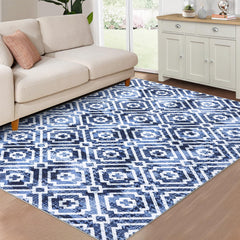 GARVEE Entryway Area Rug Modern Geometric Small Rug Contemporary Moroccan Accent Rug Indoor Door Mat Non Slip Floor Cover Carpet for Kitchen Living Room Bedroom Dining Room, 2' x 3', Blue