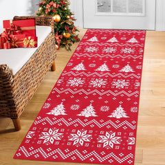 GARVEE Christmas Runner Rug Snowflake Xmas Tree Boho Hallway Area Rug 2x8 Feet Machine Washable Floor Carpet for Kitchen Laundry Living Room