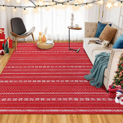 GARVEE Christmas Area Rug 5x7 Boho Large Rug Machine Washable Floor Cover Bohemian Christmas Area Rug Non-Slip Rug for Bedroom for Living Room Bedroom, Red Boho, 5x7 Feet