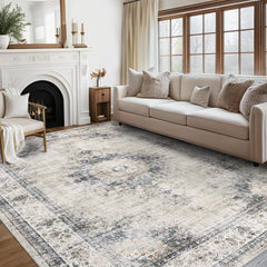 GARVEE Area Rug 9x12 Washable Rug for Living Room Non-Slip Stain Resistant Large Carpet Vintage Bedroom Rug Soft Floor Cover Low Pile Distressed Throw Rug for Home Decor Office, Sage