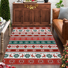 GARVEE Christmas Area Rug Washable 4x6 Bedroom Throw Rug Indoor Non-Slip Low Pile Xmas Decorative Area Rug Boho Accent Rug Farmhouse Floor Covers Geometric Festival Xmas Carpet for Living Room, Red