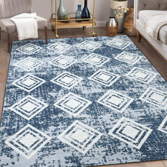 GARVEE Area Rug 8x10 Large Moroccan Soft Rug Modern Geometric Rug Washable Bedroom Rugs Dining Room Home Office Nursery Low Pile Decor Under Kitchen Table,Blue 8x10