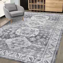 GARVEE 9x12 Large Area Rug, Living Room Rug Oriental Indoor Rug Boho Floor Cover Vintage Tribal Area Rugs Non-Slip Area Rug Distressed Carpet for Bedroom Kitchen Home Office, Grey 9' x 12'